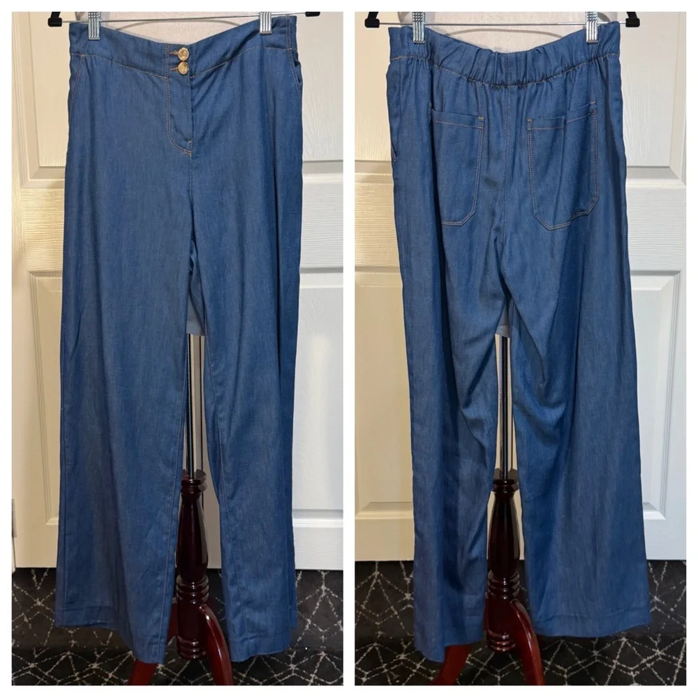 NWT! ZARA DENIM EFFECT OVERSIZED BLAZER and WIDE LEG PANTS INDIGO